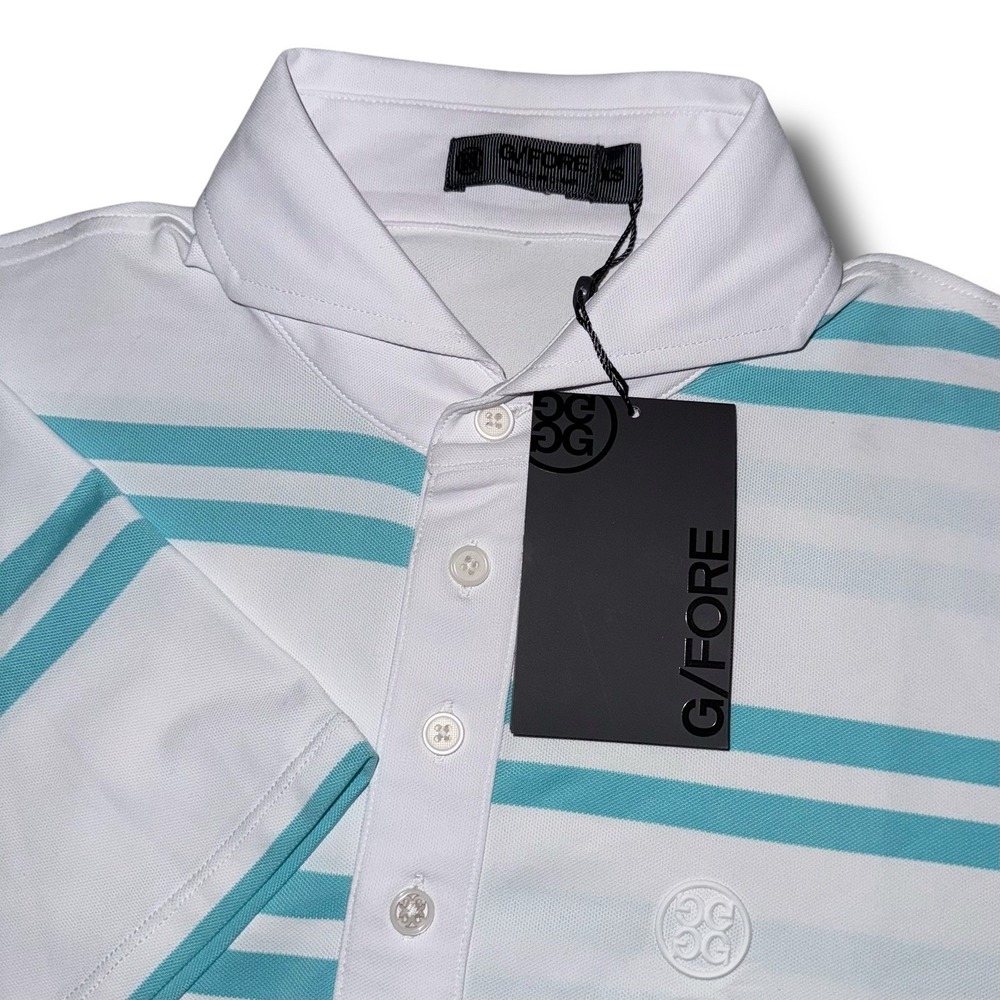 New G/FORE Polo Shirt‎ Men XS Sardinia Offset Stripe Golf Tech Slim Performance